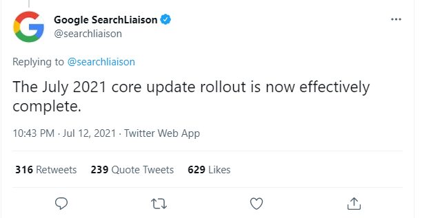 july 2021 core update rollout
